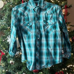 Children's Turquoise Plaid Button-Up Shirt